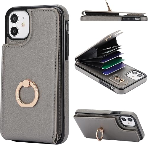 Miniatura 9 de Folosu Funda compatible con iPhone 11, cartera con tarjetero y rotación de 360, soporte de anillo de dedo con función atril, bloqueo RFID, piel