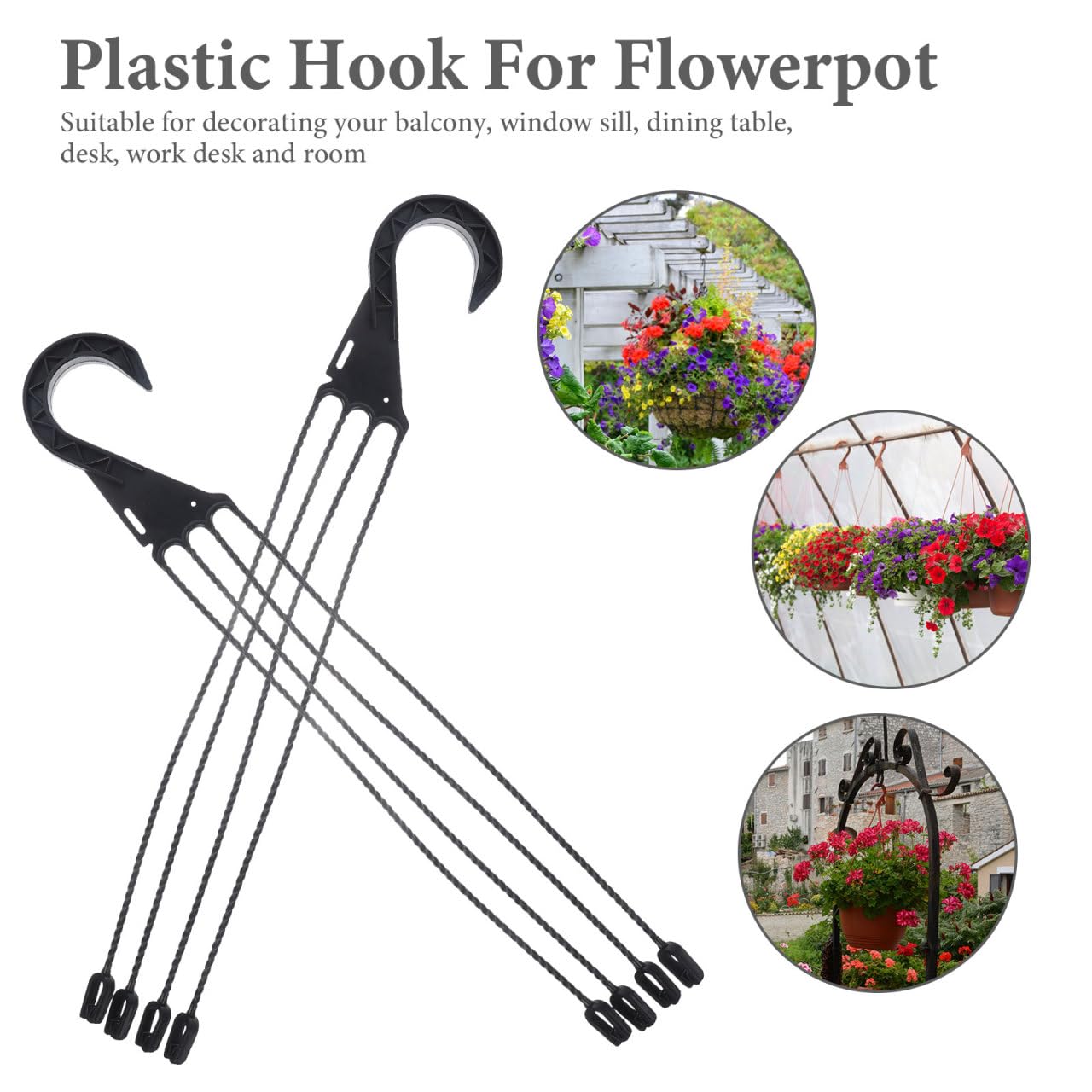 Happyyami Lot de 5 crochets à suspendre pour pot de fleurs en plastique pour balcon, terrasse, intérieur et extérieur, installation facile, design durable