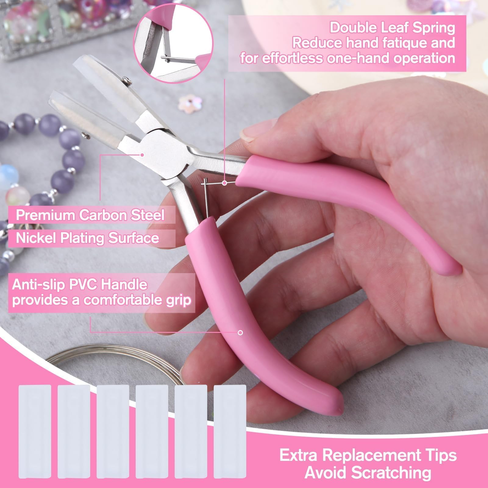 LEONTOOL 5-Inch Double Nylon Flat Jaw Pliers with 3 Replacement Tips and Screwdriver, Ideal for Jewelry Making and Wire Work - Image 3