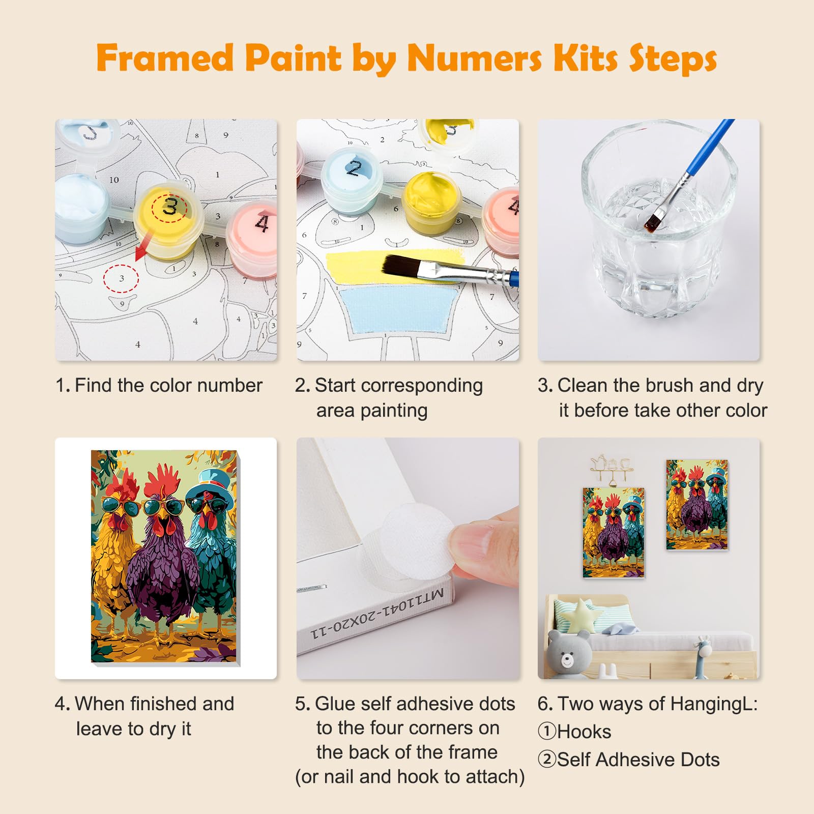 Kit Peinture Par Numéros MOGTAA – Poulet, Avec Cadre, Chevalet Et Peintures Acryliques, 20x30 Cm