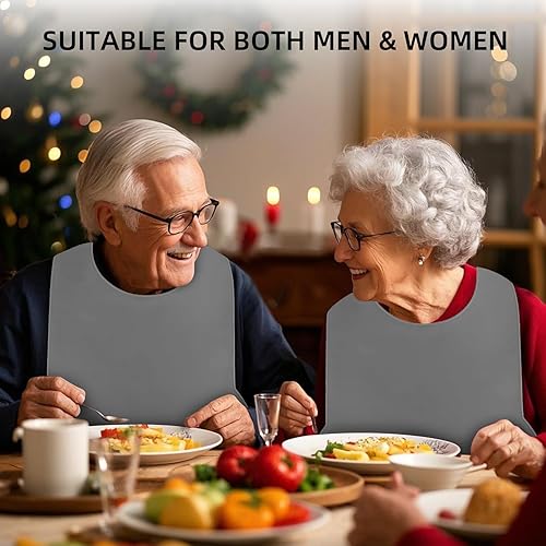 Miniatura 2 de Baberos para adultos para mujereshombres, babero de silicona para adultos para comer con recogedor de migas, babero lavable para adultos para comer,