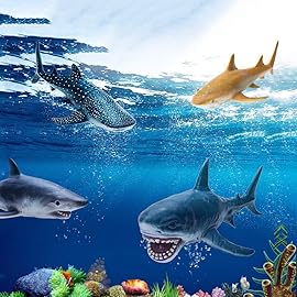 Gemini&Genius Whale Shark Hammerhead Shark Toys, Sea Animal Action Figures Ocean Model Toy Set for Play or Display, Gift, Educational, Role Play, Swim, Bath and Collection
