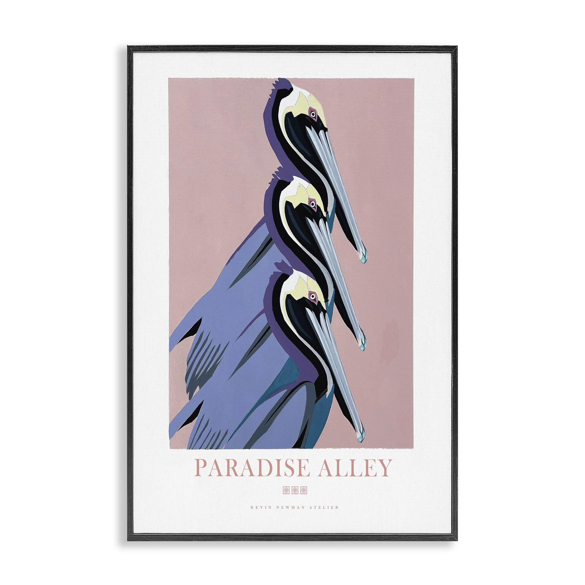 Stupell Industries Midnight Black (Textured) 'Paradise Alley Pelican Trio'| Framed Giclee Art