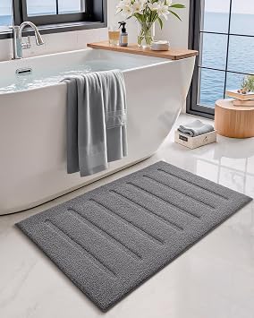 COLOR&GEOMETRY Bath Mat Non Slip 44 x 76 cm,Quick Dry Extra Soft Bathroom Mat for Bathroom Accessories,Microfiber Absorbent Bath Mats for Bathroom,Washable Shower Floor Rugs,Grey