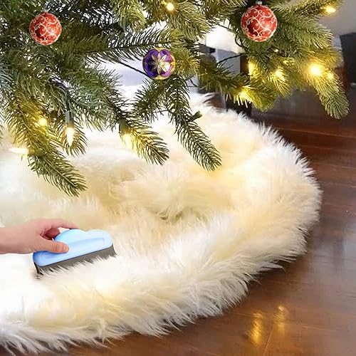 Funux Falda de árbol de Navidad, falda de árbol de Navidad de piel sintética blanca, decoraciones de Navidad de 48 pulgadas, faldas de árbol de