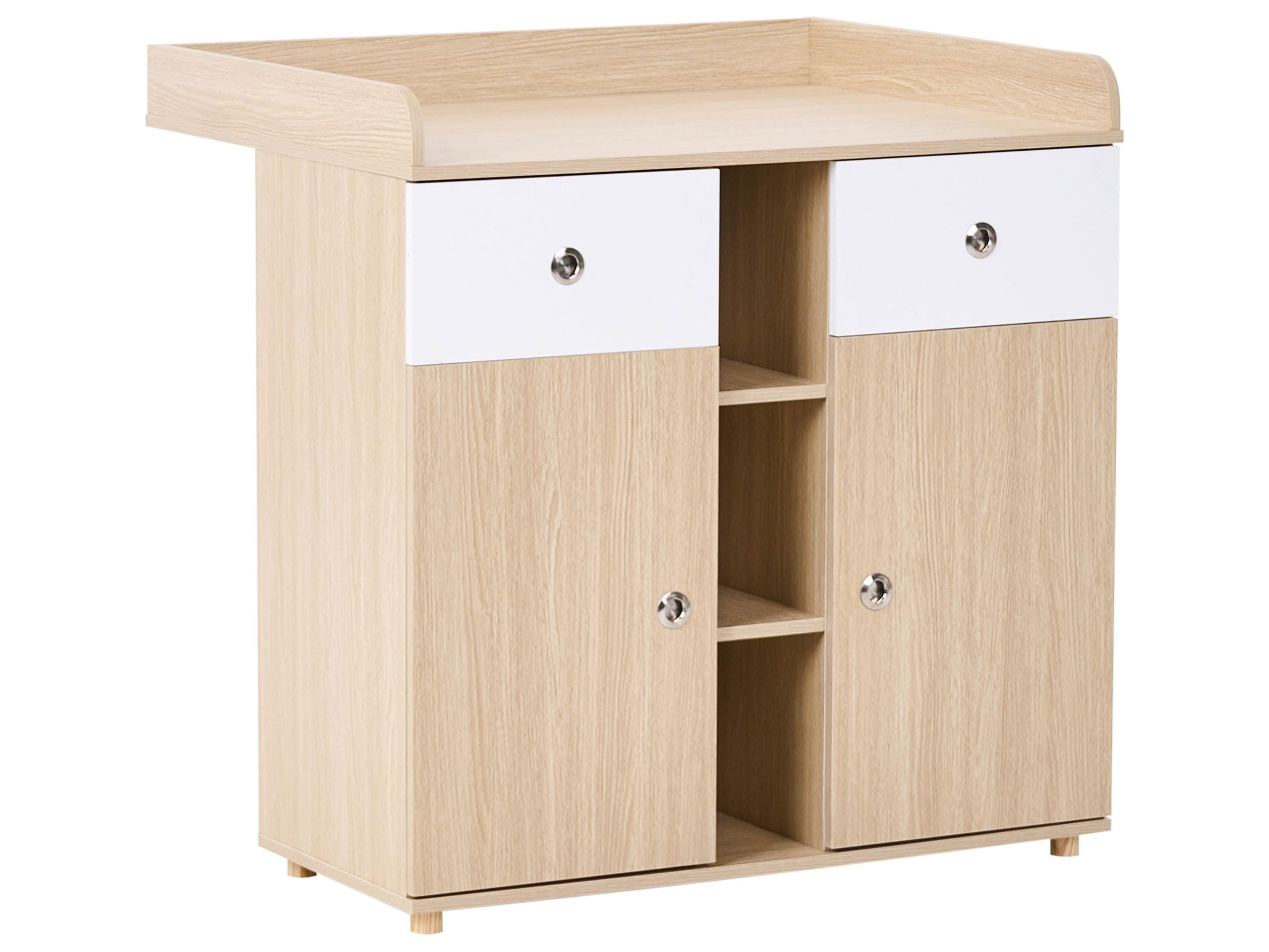 Beliani Cambiador Moderno con estantes y cajones Tablero de partículas Patas de Madera de Pino almacenaje habitación Infantil marrón Claro Delisle