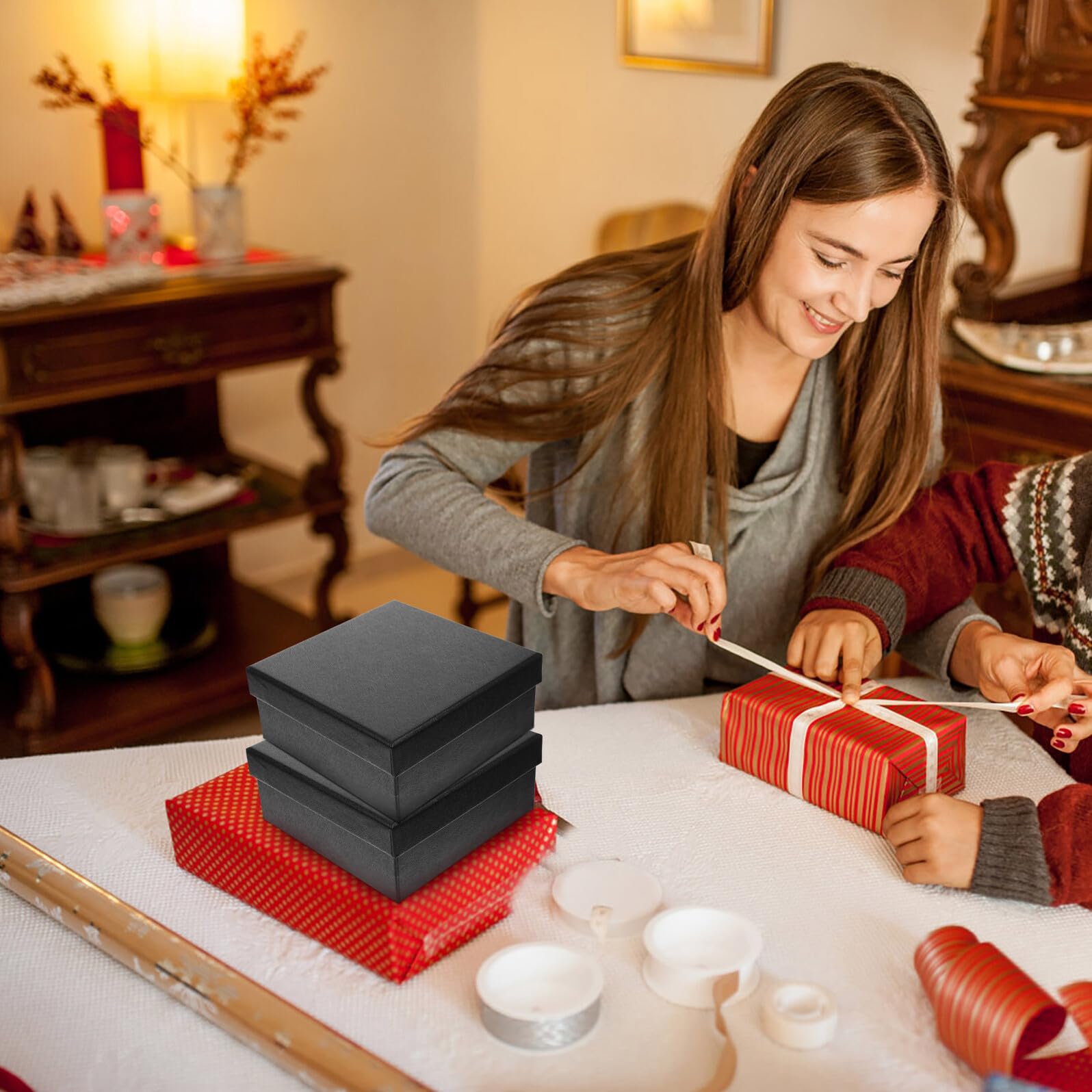 IWOWHERO 10 Stück Teiliges Schwarzes Geschenkbox Extra Dickem Stabilem Karton Quadratisch Vielseitig Verwendbar als Dekorative Hochzeit Verpackungskisten für Schmuck Süßigkeiten
