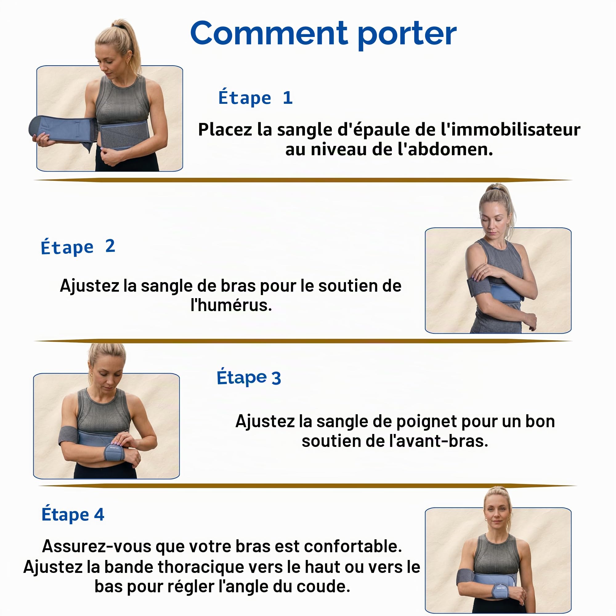 Wonder Care Immobilisateur de bras gris – Attelle d'immobilisation d'épaule réglable | d'immobilisation d'épaule santé gris – Taille 2