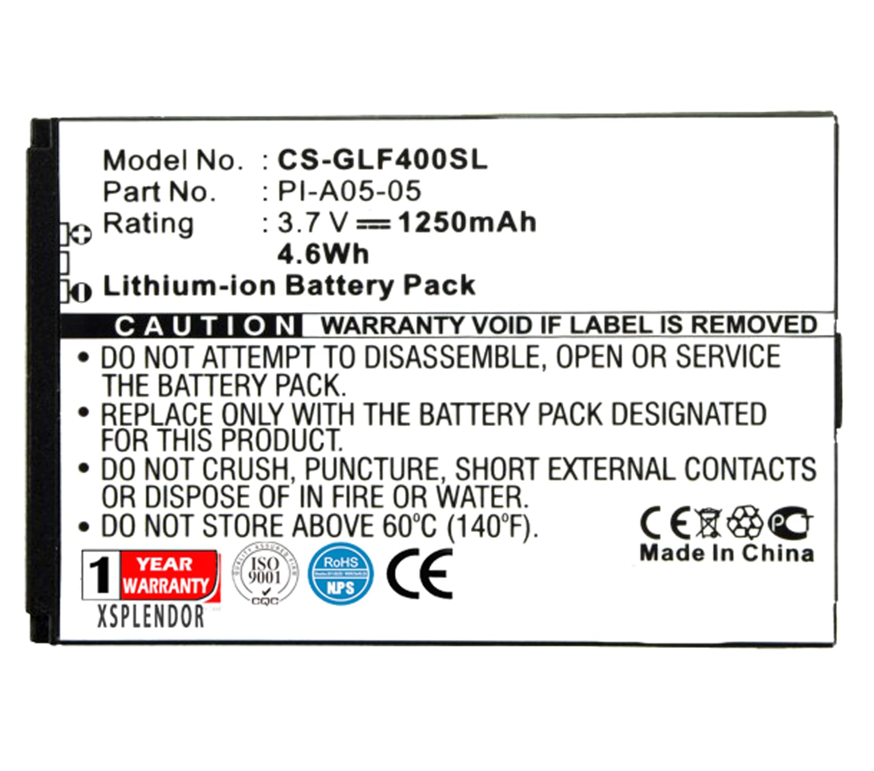 Xsplendor Replacement Battery for Golf Buddy Buddy World DSC-GB400 World Color Part NO LI-A02-04 LI-A05-05 LI-A1-01 PI-A05-05