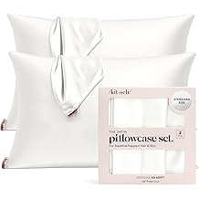 Kitsch Satin Pillowcase with Zipper for Hair & Skin, Softer Than Silk Pillow Cases Queen Size Set of 2, Wrinkle-Free, Smooth and Cooling Satin Pillow Covers, Standard Size 19"x26" - Ivory, 2pcs