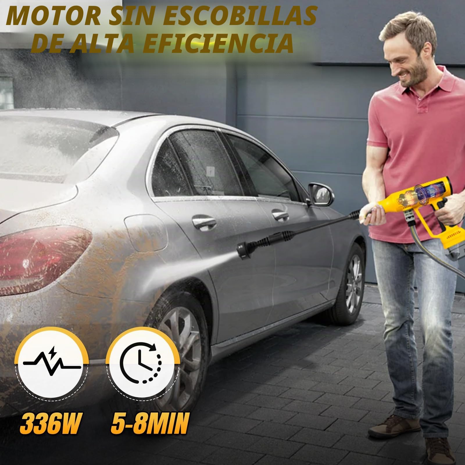 Hidrolimpiadora sin Cable Compatible con batería Dewalt 20V, 700 PSI Hidrolimpiadora portátil de Mano con cañón de Espuma con Boquilla 6 en 1 para Limpieza de Suelos de Coches y Paredes (sin batería)