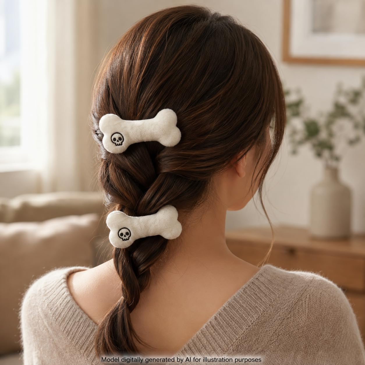 2Pcs Skull Bone Hair Clip Plush Clip Halloween Costume Accessory for Women image 4