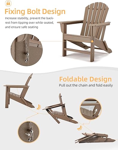 Miniatura 5 de Silla Adirondack plegable  Madera de polietileno de polietileno de alta densidad duradera resistente a todo tipo de clima, plegable de gran tamaño