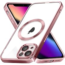 ZCDAYE Magnetic for iPhone 13 Case, Clear Magnetic Luxury Phone Case [Compatible with Wireless Charging] [Full Camera Protection] Metallic Glossy Plating Shockproof Cover, Rose Gold