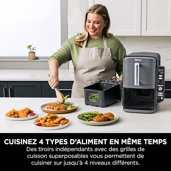 NINJA Double Stack XL Deep Fryer, Oil Free Deep Fryer, Vertical 2-Drawer Deep Fryer, 4 Cooking Levels, 2 Drawers and 2 Racks, Compact Design, 9.5L Capacity, 6 Cooking Functions, 8 Servings, Grey SL400EU - 4