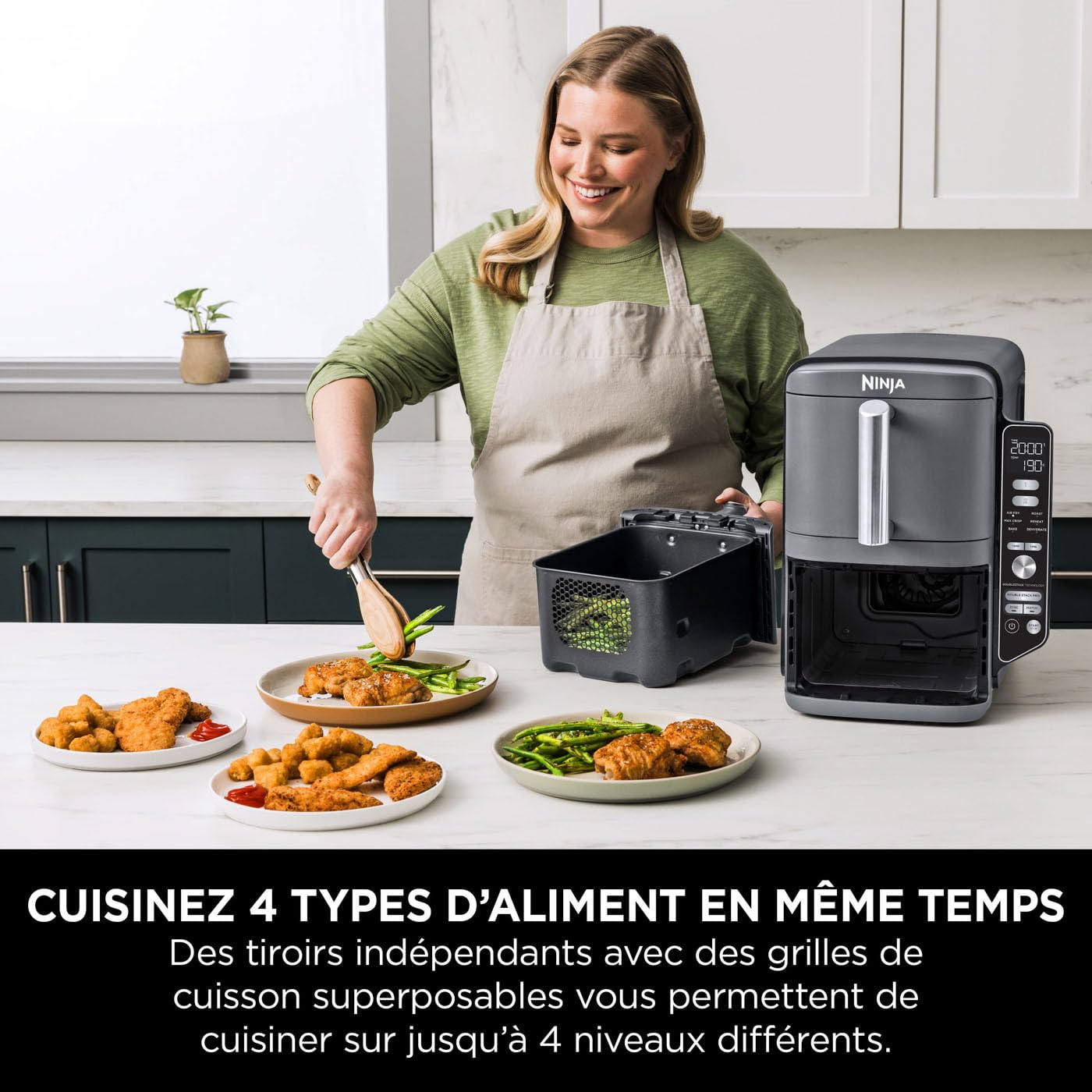 NINJA Double Stack XL Deep Fryer, Oil Free Deep Fryer, Vertical 2-Drawer Deep Fryer, 4 Cooking Levels, 2 Drawers and 2 Racks, Compact Design, 9.5L Capacity, 6 Cooking Functions, 8 Servings, Grey SL400EU - 4