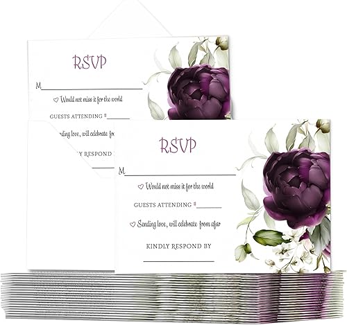 Miniatura 6 de Paper Clever Party Tarjetas y sobres de respuesta de pasión púrpura (paquete de 25) insertos de invitación de boda tarjeta RSVP para cualquier