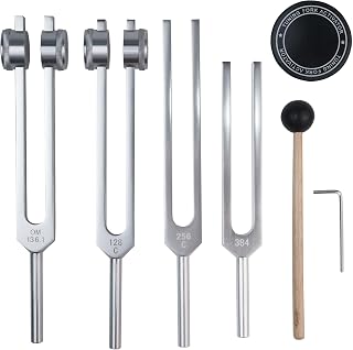 Tuning Forks for Soubd Healing Set 128HZ, 136.1HZ, 256HZ, 384HZ Sound Therapy Chakra Energy Healing Tuning Forks with Activator 4 pcs Meditation Tuning Fork Set