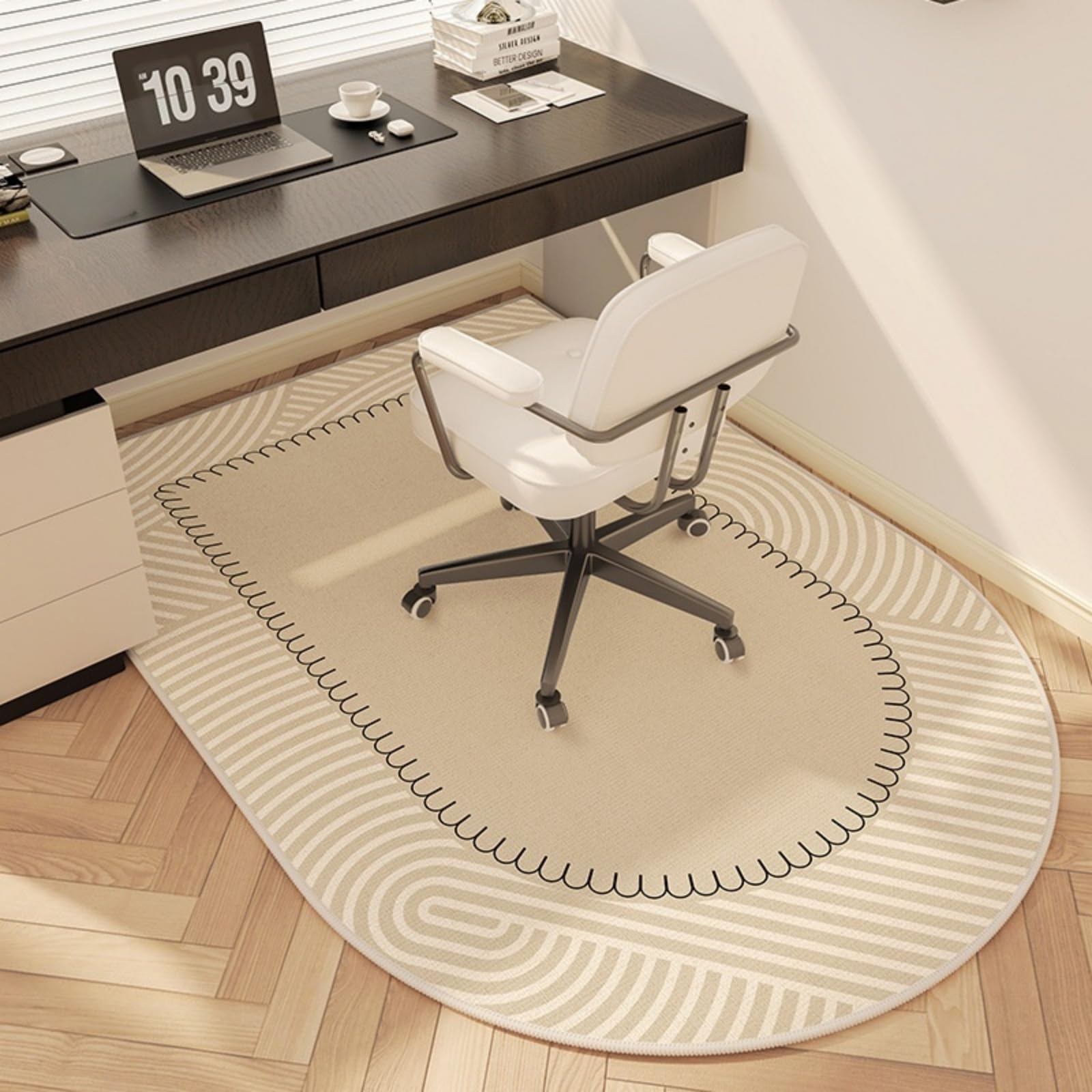 Odot Tappeto Sedia Parquet Gaming Studio Tappeto Salvapavimento Antiscivolo Protettore del Pavimento Tappetino per Sedia da Ufficio con Ruote per Parquet Piastrelle, Beige Kaki (Righe,120x180cm)