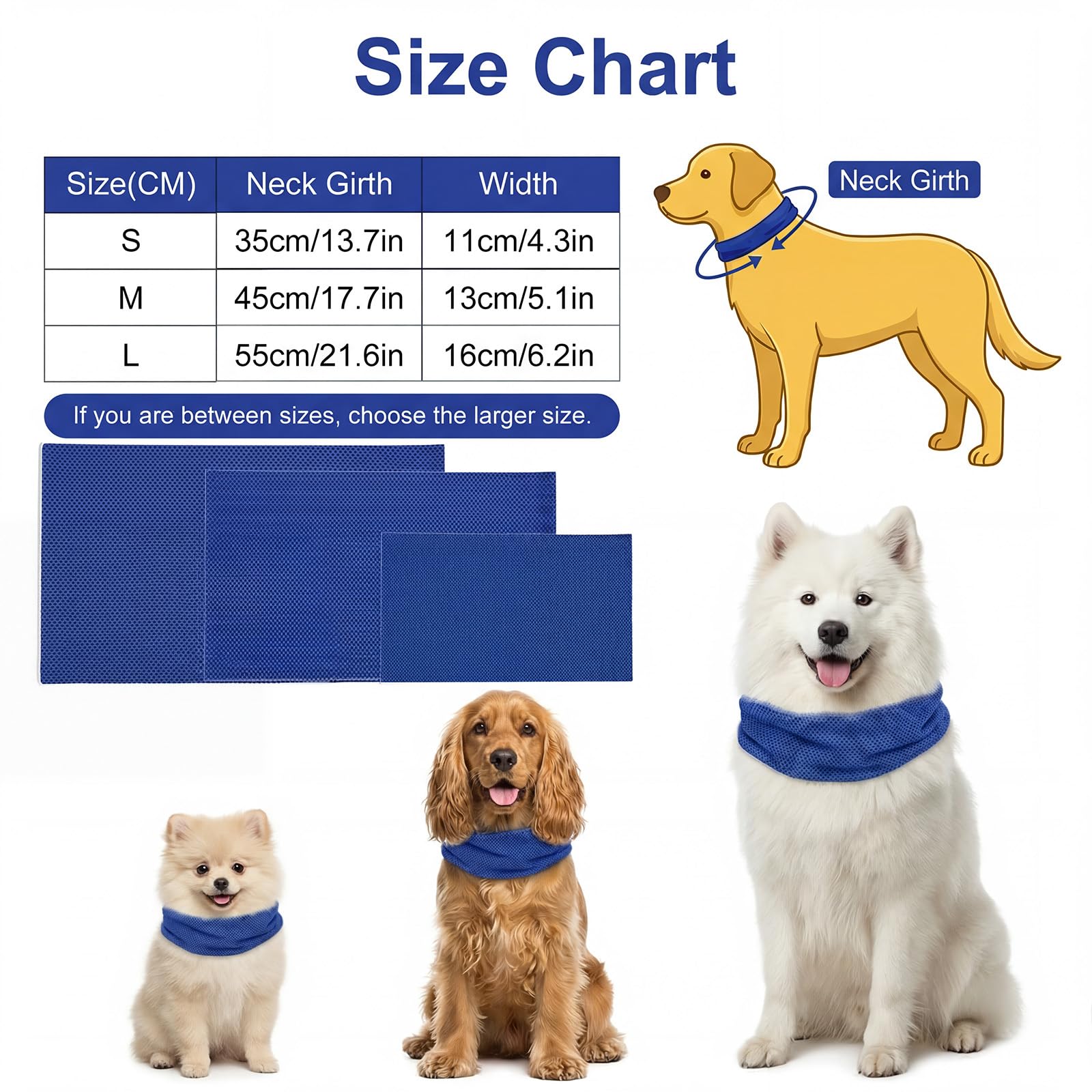 Bandana Rinfrescante per Cani, Collare di Raffreddamento per Cani, Collare Rinfrescante per Cani, Bandana Rinfrescante per Animali Domestici, Riutilizzabile, per Animali in Estate 55 x 16 CM
