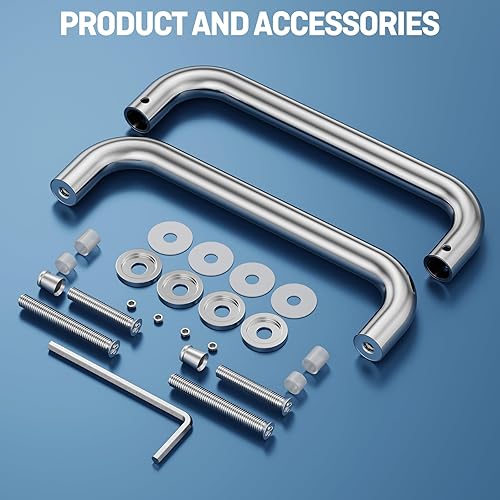 Miniatura 5 de Ranbo Manija tubular de puerta de ducha de cromo pulido de 8 pulgadas (CTC), acero inoxidable 304 de 14 a 12 pulgadas de grosor y puertas de madera