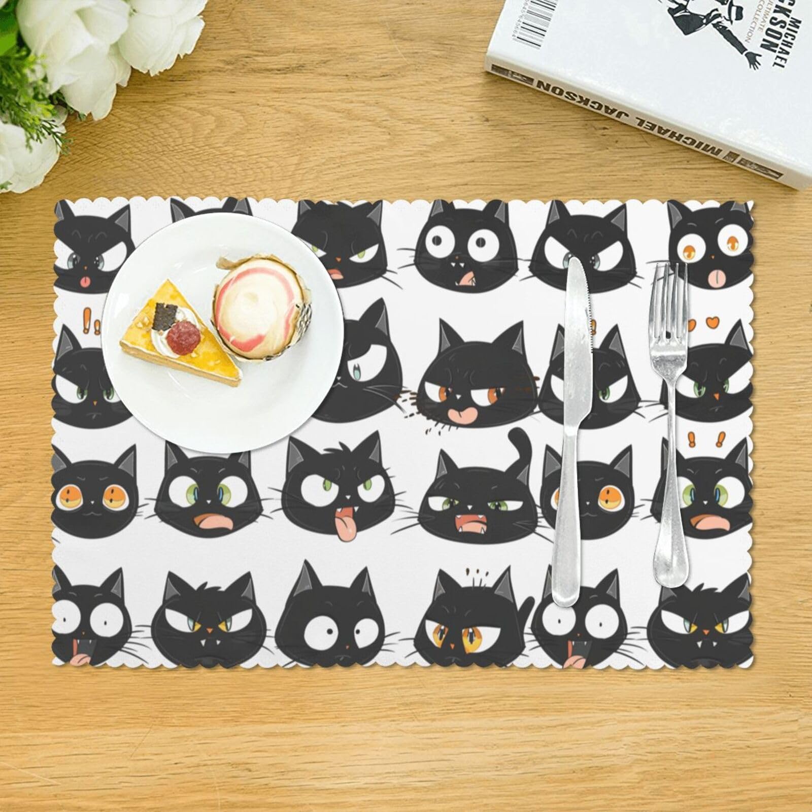 Amazon｜ランチョンマット 4枚セット 猫柄 黒猫 子供絵 おしゃれ
