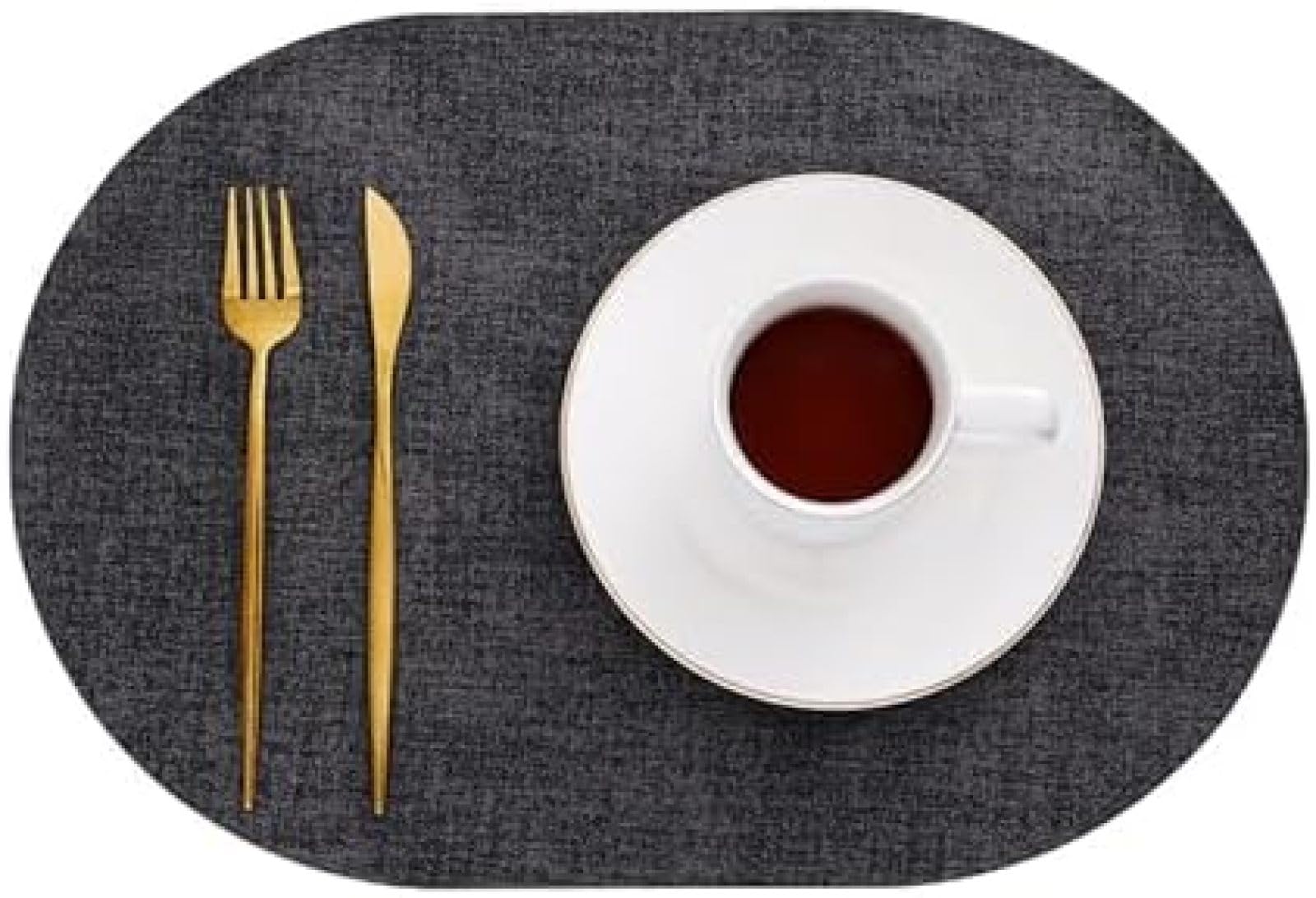 Set de table ovale anti-tache lavable en cuir beige et gris foncé