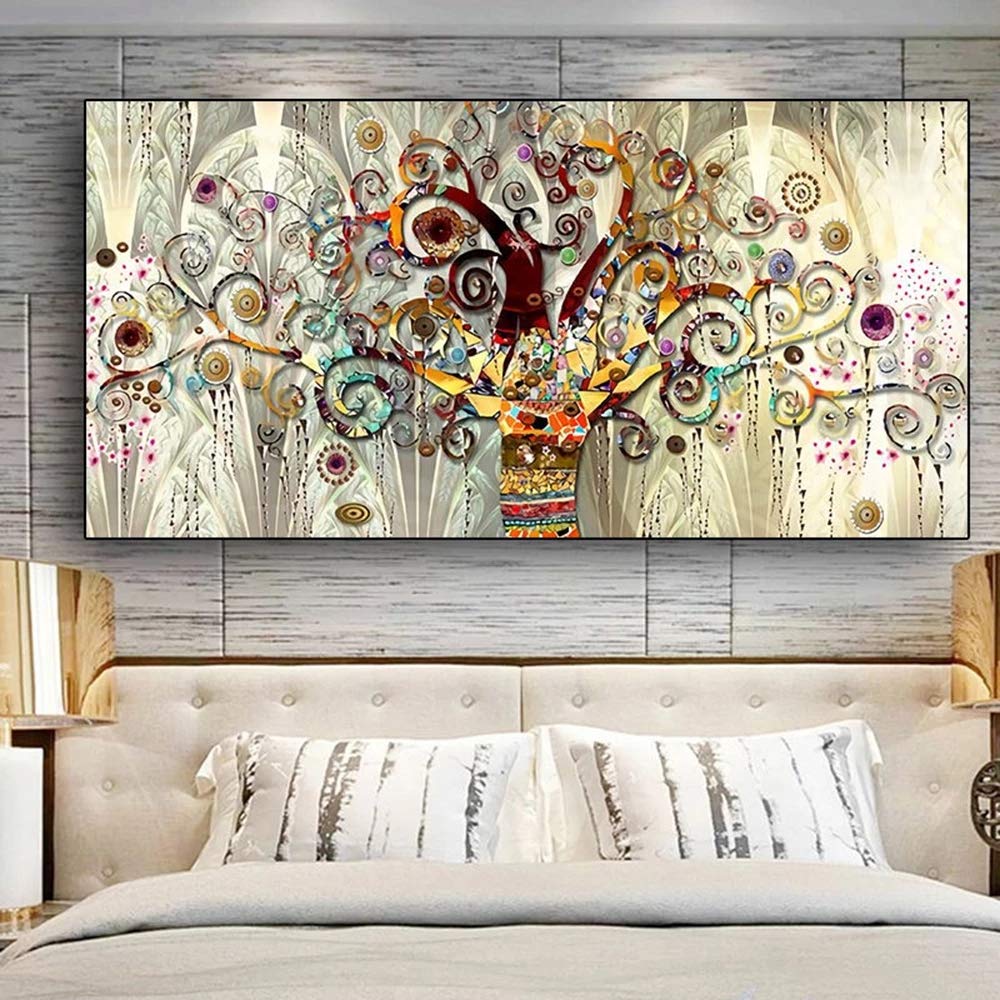 RAILONCH Cuadro de pintura de diamantes 5D, grande, árbol dorado de la vida con diamantes de imitación, decoración para salón y dormitorio (60 x 120 cm)