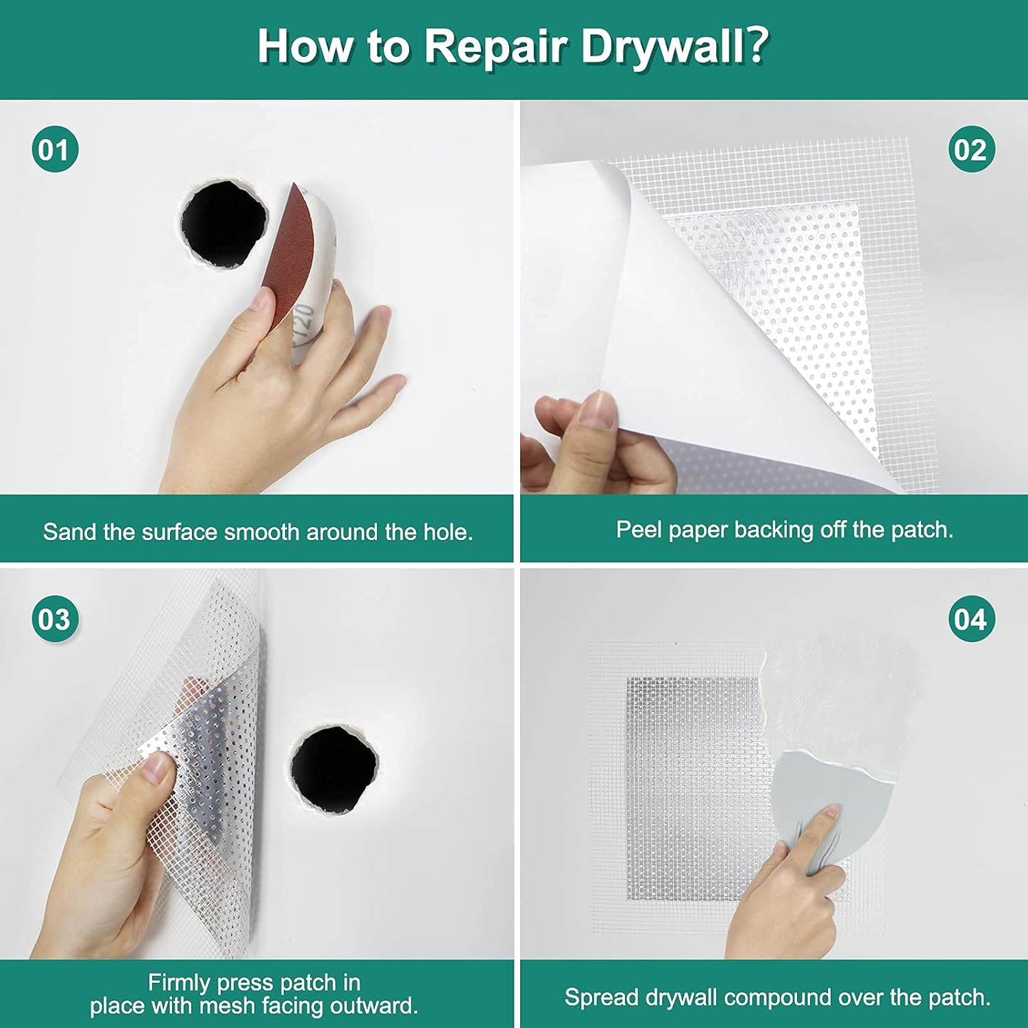 Drywall Repair Kit - 2/4/6/8 Inch Aluminum Wall Repair Patch Self Adhesive Screen for Drywall Plasterboard Ceilings, with Wall Surface Repair Free Scraper and Sandpapers (10 PCS) - - 
