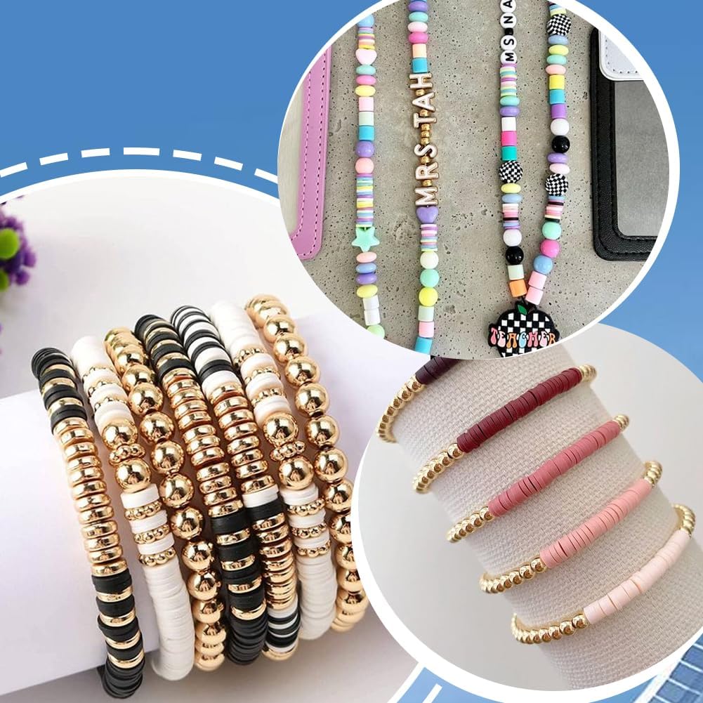 1 Box 2800Pcs Black and White Clay Beads Kit 6mm Friendship Bracelet Making Kits Disc Heishi Flat Round Gold Silver Flower Spacer Beads for Jewelry Bracelets Making Accessories Adults