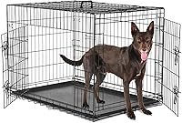 Sweetcrispy 36 Inch Large Dog Crate with Divider, Double Door Folding Metal Kennel, Leak-Proof Tray for Medium-Large Dogs Indoor Outdoor Travel
