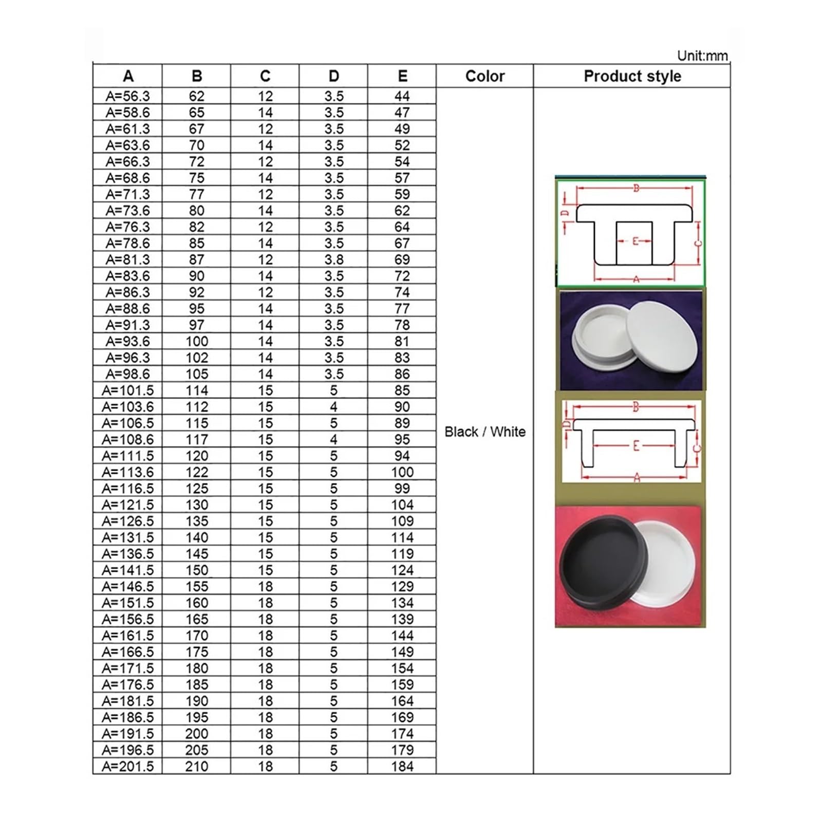 Zaślepka z silikonowej Wtyczka do precyzyjnego przetwarzania, A=6,8 mm ~ 21,5 Opcjonalnie, zaślepka w kształcie litery T(24.5mm - 2pcs)
