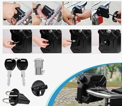 Naroote Fuel Tank with Locking Mounting Bracket 5L, Lockable Secure Mounting System Container Box | Shockproof Thickened Plastic with Anti Rust Coating | Universal for Motorcycle