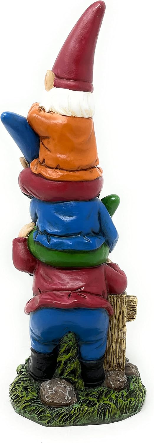 Nature's Mark 3 Stacked Gnomes See No Evil Speak No Evil Hear No Evil Resin Statue Figurine Home Decorative Accent Statue Décor (9.5" H)