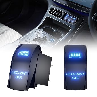 LED Light Bar Rocker Switch - 4WDKING Momentary On/Off Push Button Toggle Switch with Jumper Wire 5 Pins Blue LED Lights 20A 12V. Blue Light - LJ34