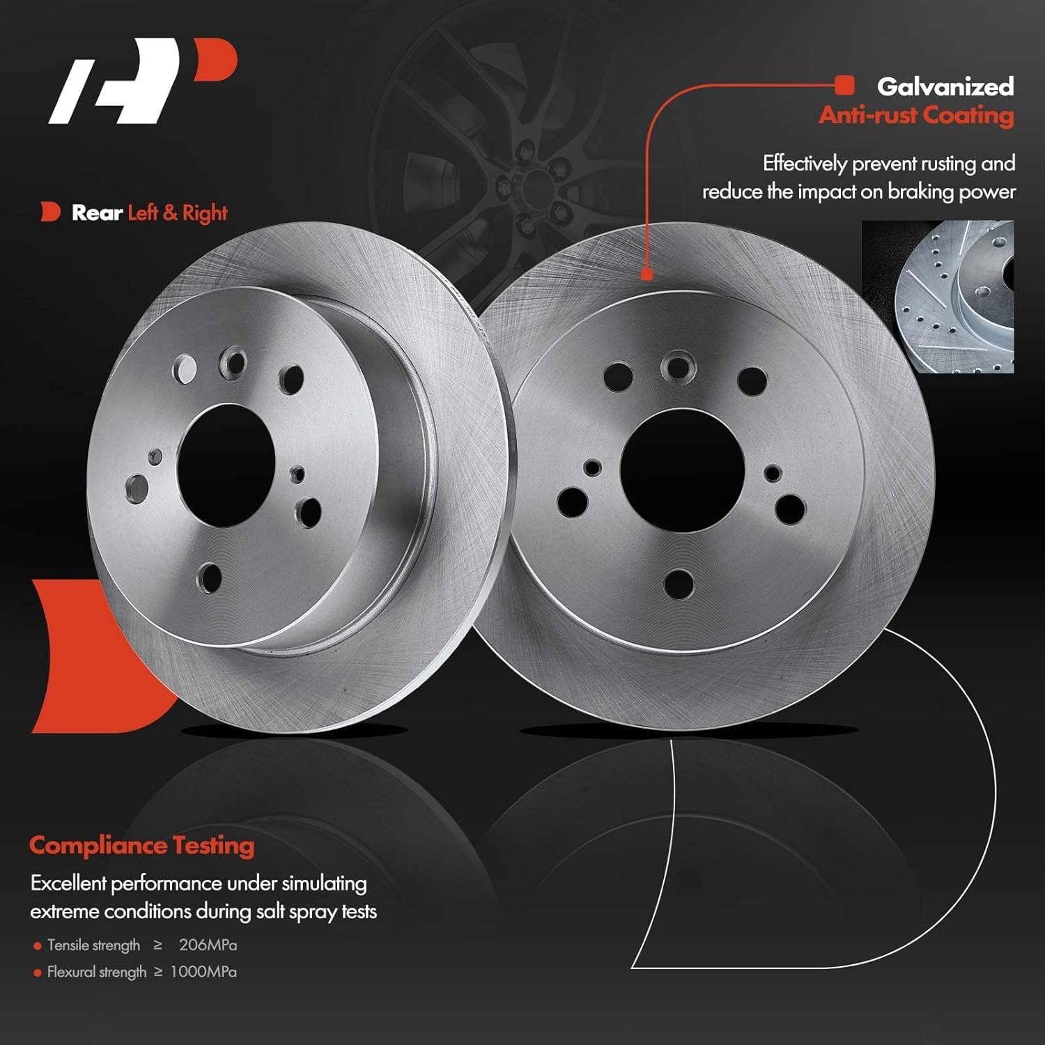 A-Premium 10.59 inch (269mm) Rear Solid Disc Brake Rotors + Ceramic Pads Kit Compatible with Select Toyota Models - Avalon 2005-2007, Camry 2002-2006, Solara 2004-2008, 6-PC Set