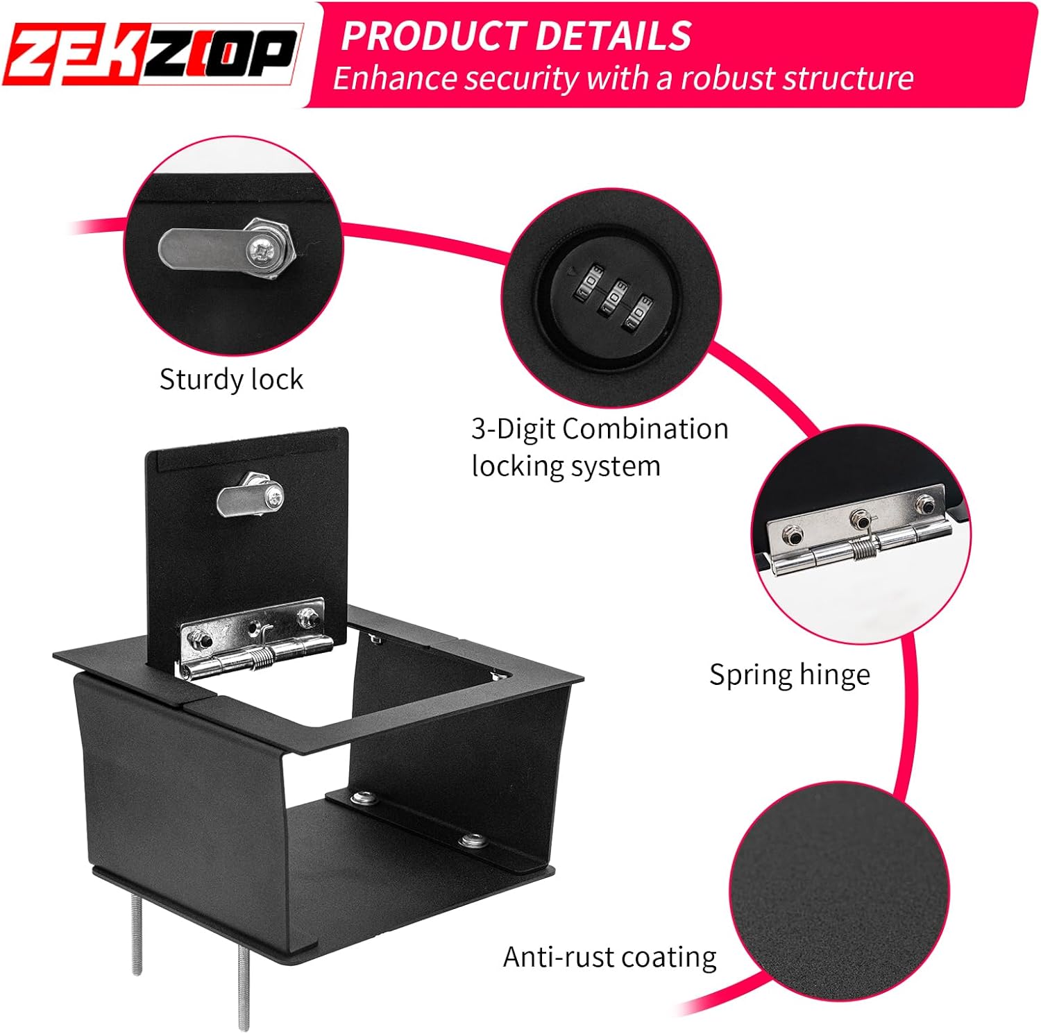 Center Console Safe Lock Box Compatible with 2025 2026 Toyota 4Runner Armrest Security Organizer Center Console Safe Vault Lockbox 3 Digit Combination Lock with Key for 4 Runner Accessories
