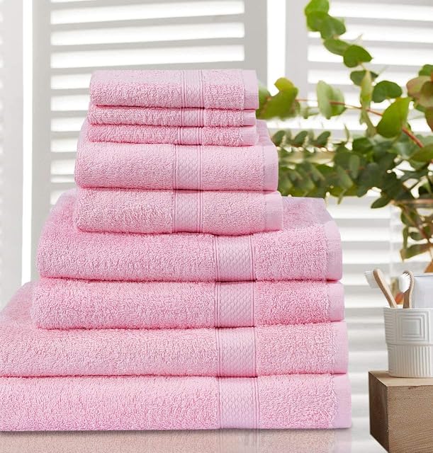 100% Woven Cotton Soft Plush and Fluffy 600 GSM Towel Bale Set 8 PCs (Pink)