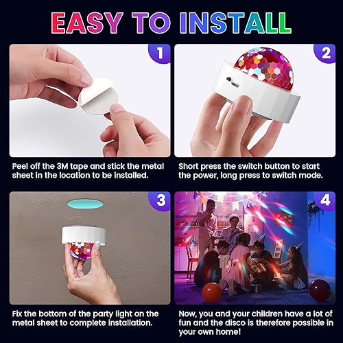 Miniatura 7 de Luces de discoteca para fiestas, 2 piezas de mini bola de discoteca multicolor, luces de discoteca portátiles activadas por sonido, luces LED de