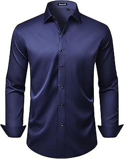 Mens Wrinkle Free Dress Shirts Regular Fit Business Button Down Shirt Formal Long Sleeve Wedding Stretch Shirts
