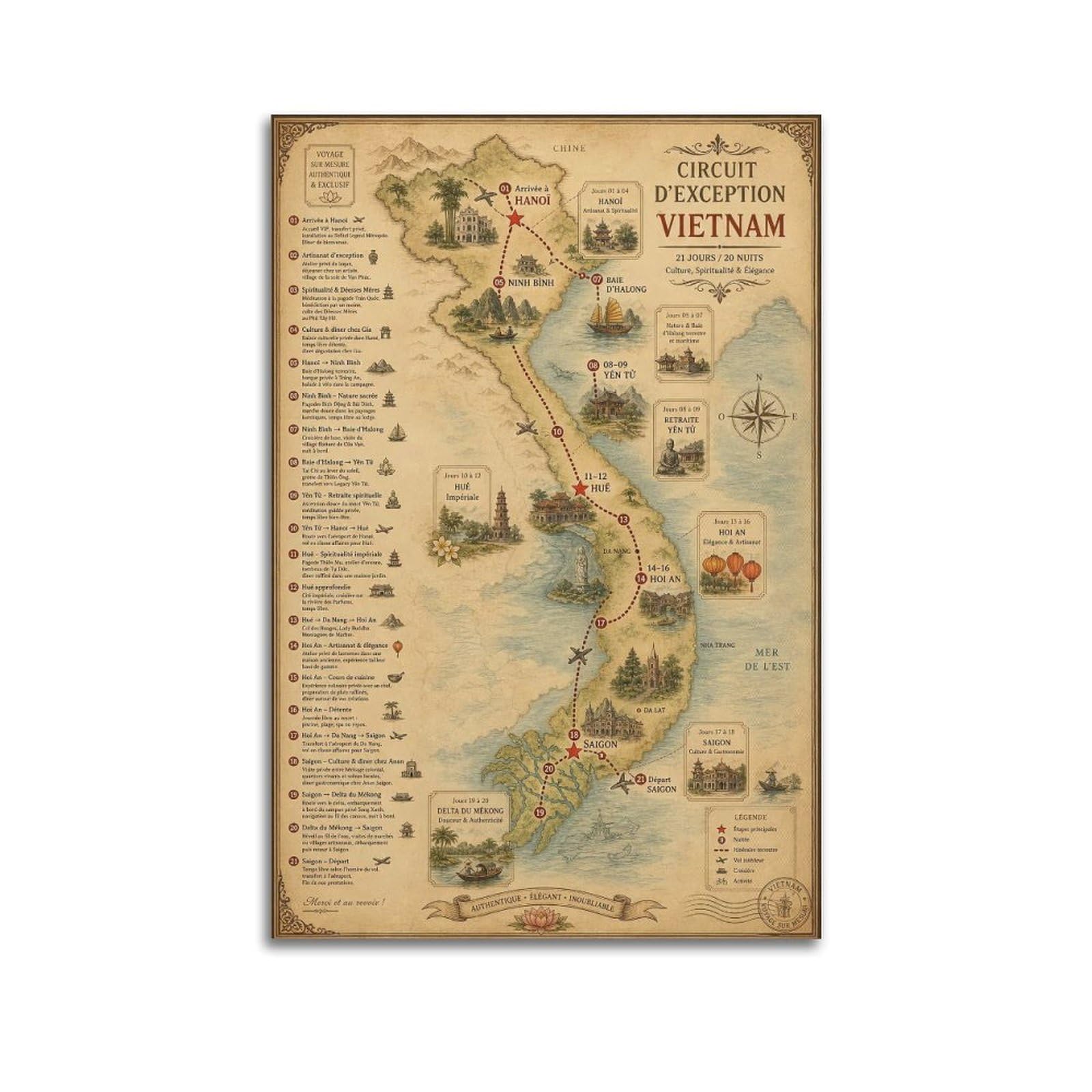 OKAHYS Vintage Vietnam Travel Map Artwork Poster Decorative Painting Canvas Wall Artworks Picture 16x24inch(40x60cm)
