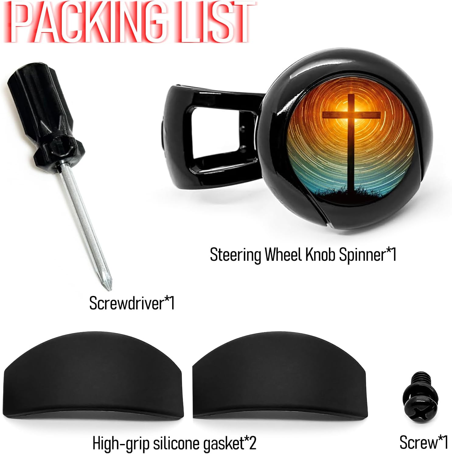 Cross - Steering Wheel Knob Spinner - Universal Non-Slip, Easy to install - Fit for Cars, Trucks, Boats Rv Bus Tractors Golf Carts & More
