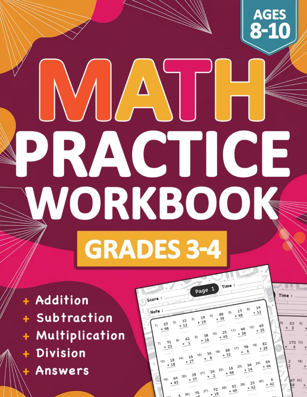 Math Practice Workbook For Grades 3-4 With Addition, Subtraction, Multiplication, and Division With Answers: 3300 Exercises with Single Digit,Double ... 8-10 | Math Worksheets for 3rd to 4th Grades
