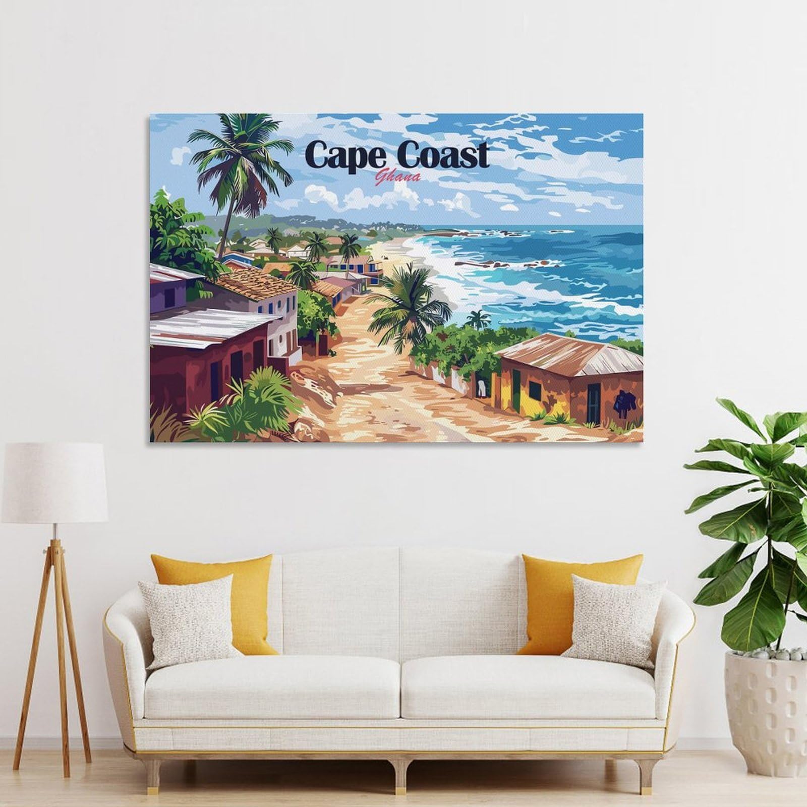 Junmoney Unframe-Style-21 Canvas Wall Art Cape Coast, Ghana, 24X36inch(60X90cm), For Lounge Decor, Bedroom Walls Or Flats, Eye Catching Artwork For Blank Walls
