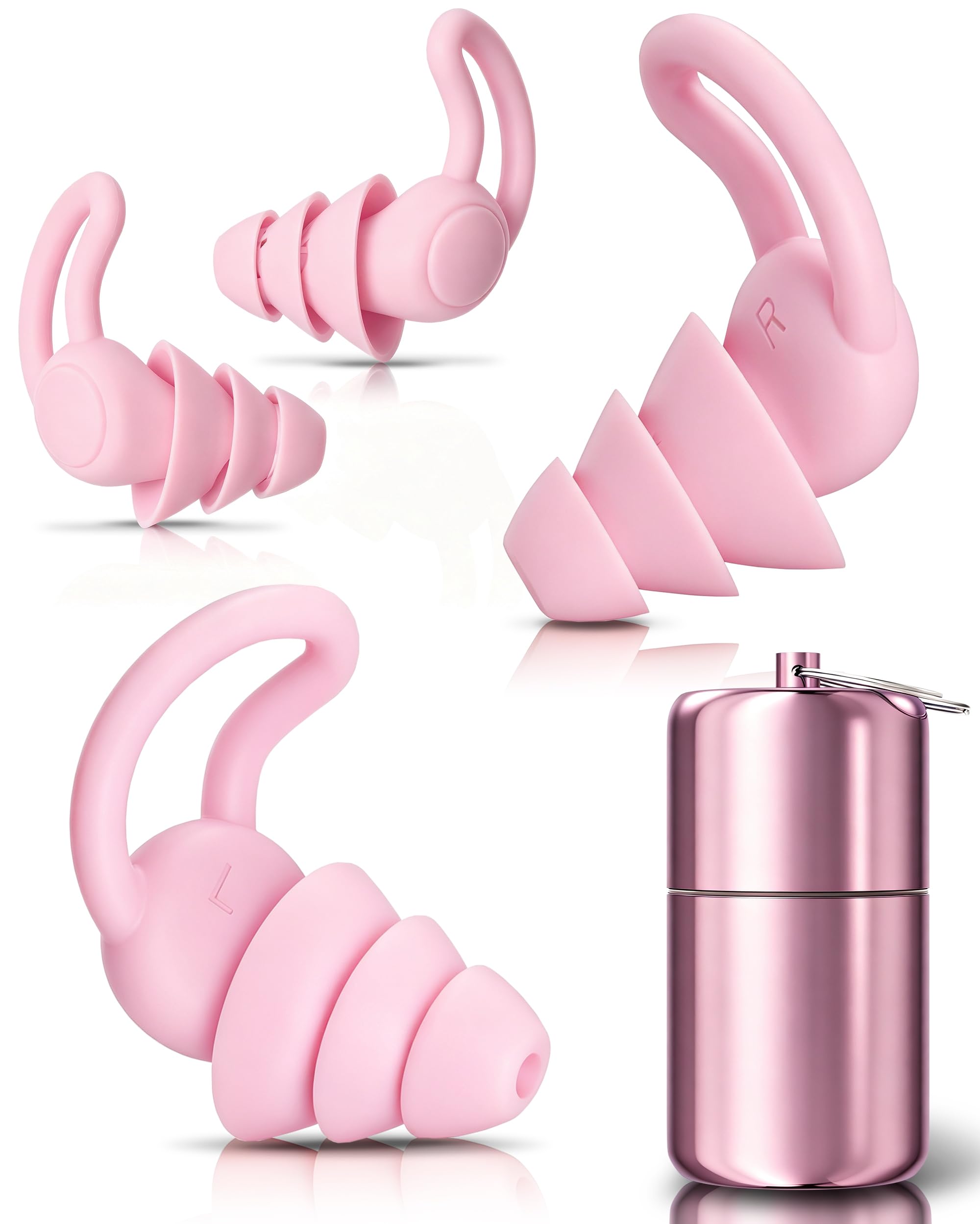 Ohrstöpsel zum Schlafen 2 Paar Silikon Gehörschutz Ohrstöpsel, Wiederverwendbar, Gehörschutzstöpsel 32dB zum Lärm Reduktion, Seitenschläfer, Schnarchen, Reisen, Arbeiten, Rosa mit Alubehälter