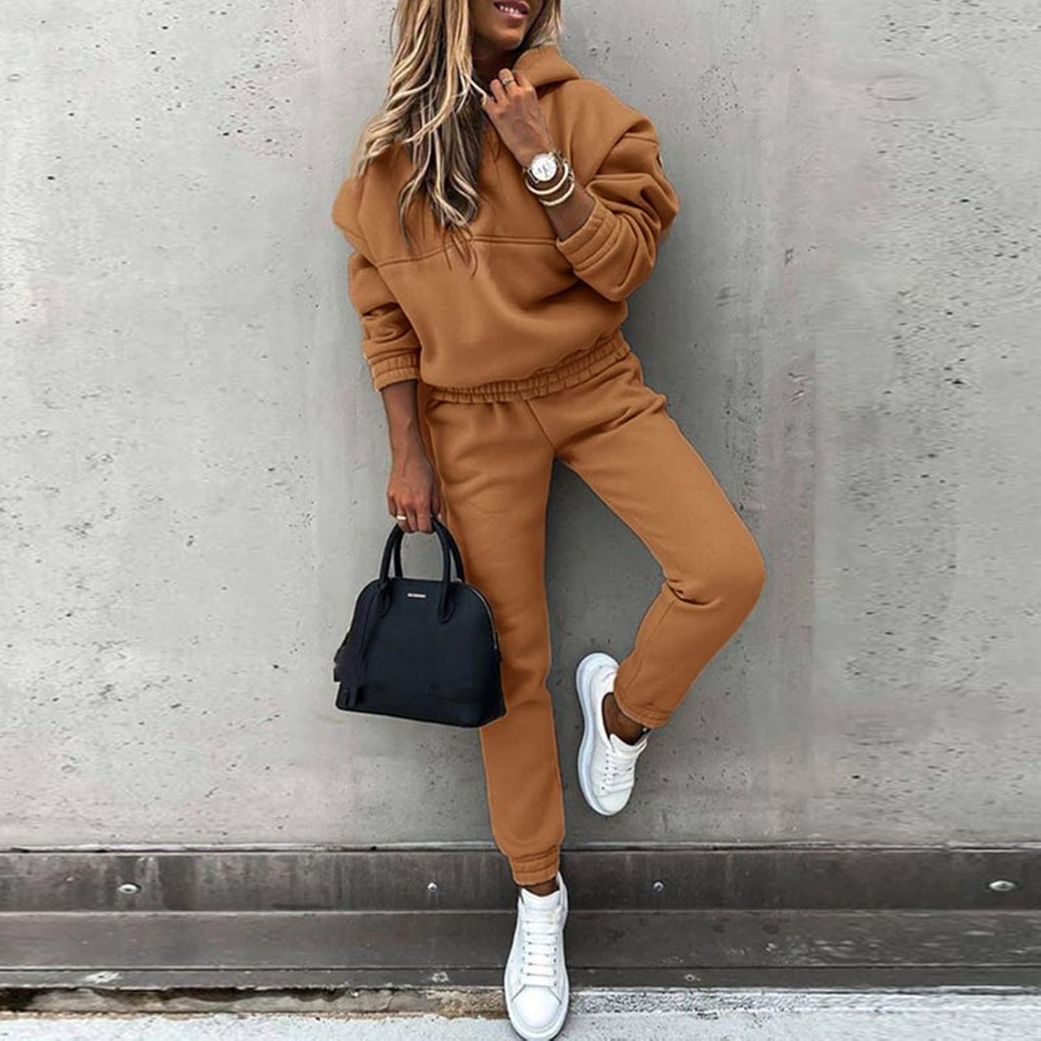 Generisch Trainingspak voor dames, pullover, tweedelige outfits, joggingbroek en winterjas, kledingset, sport, hoodie, comfortabel, 2-delig, geschikt voor het hele jaar, warm joggingpak, yoga, gym