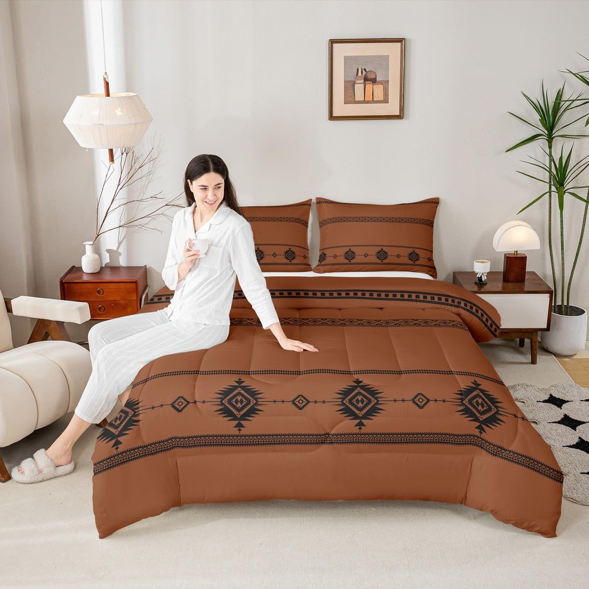 Parure de lit cowboy occidental avec motif géométrique aztèque pour chambre enfant