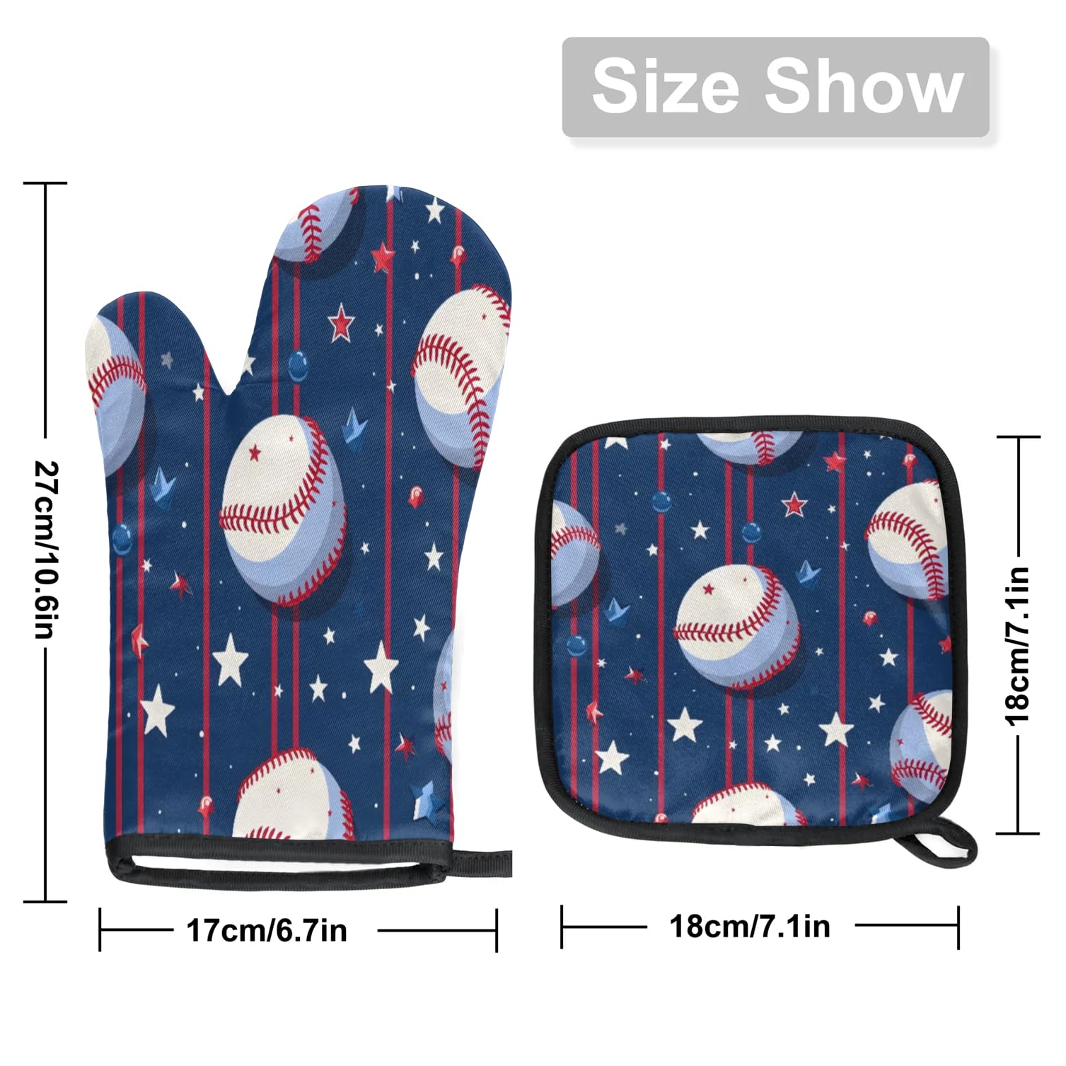 Striped Baseball Oven Mitts Kitchen Oven Gloves for Cooking Baking Heat Proof Lining Cotton Kitchen Potholder Mittens Pot Holders Hot Pads for Chef Women Men