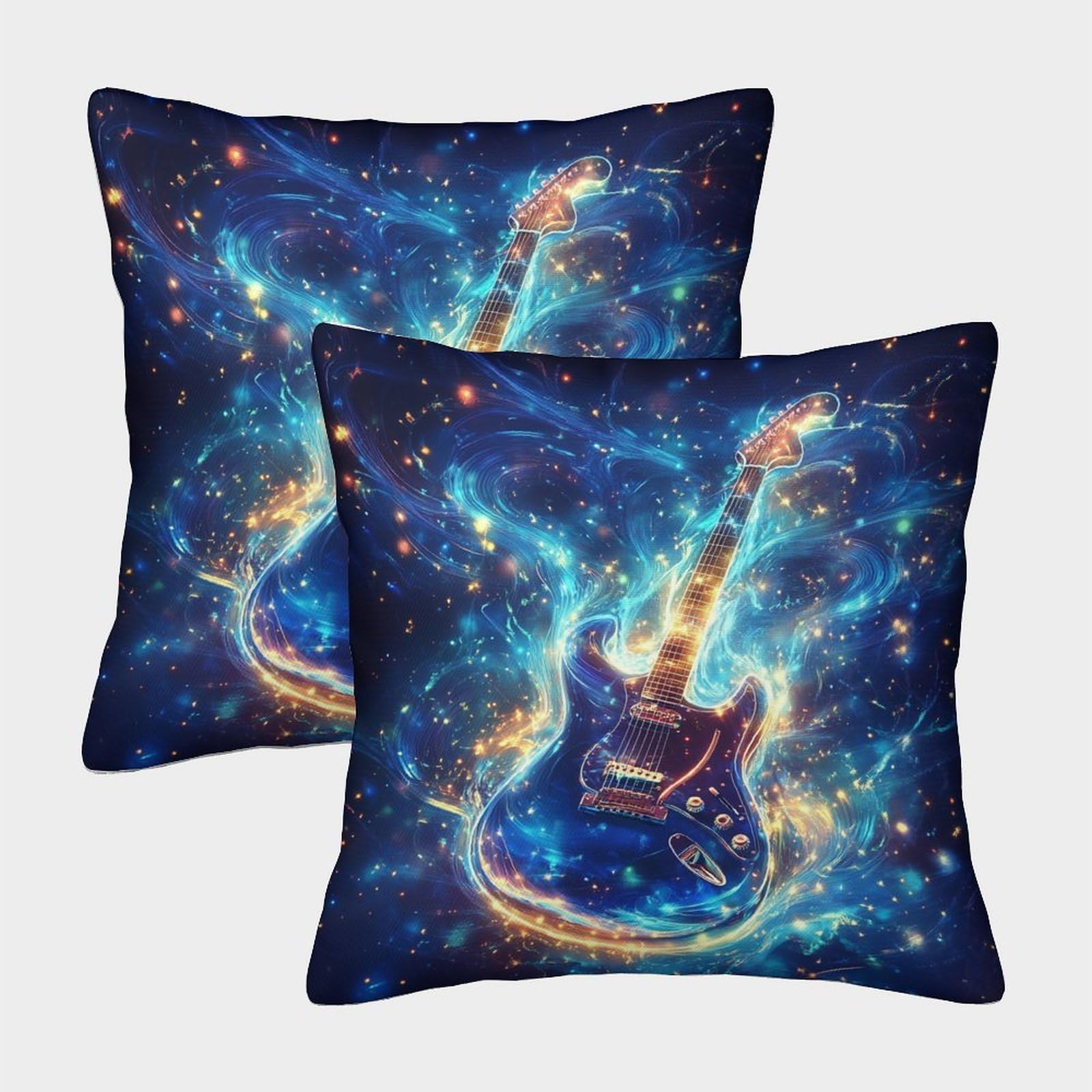 QFVANSIYO Galaxy Style 3D Printed Guitar Pillowcase Microfiber Bedroom Bedding Guitar Pillow Cover for Adults Teens 45x45cm