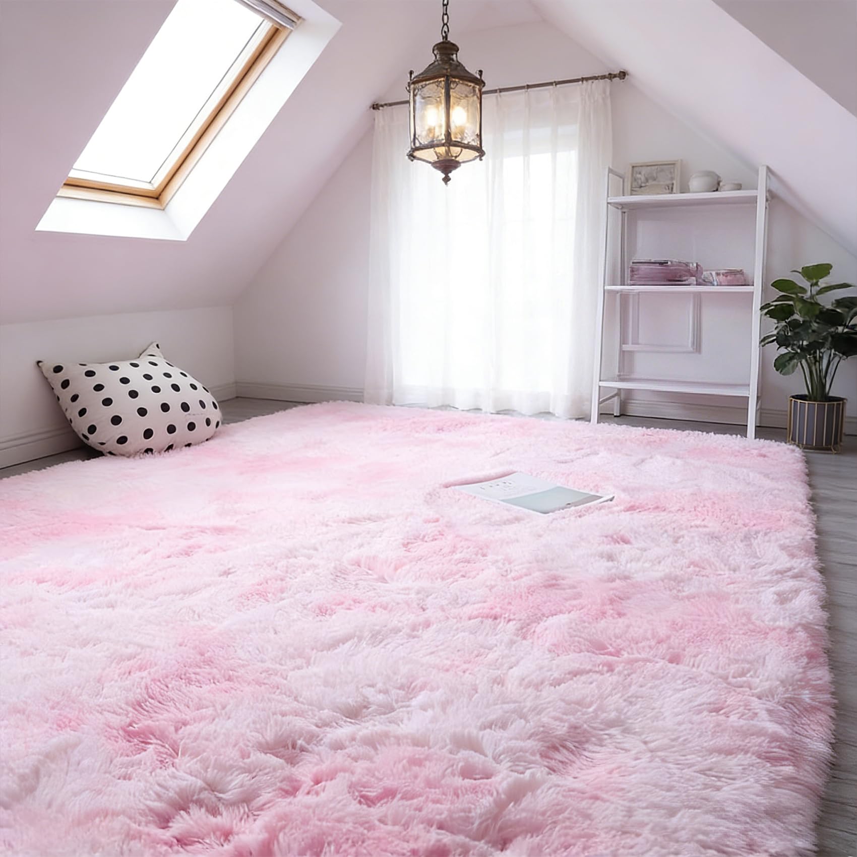 Tapis enfant lavable et antidérapant grand format rose shaggy